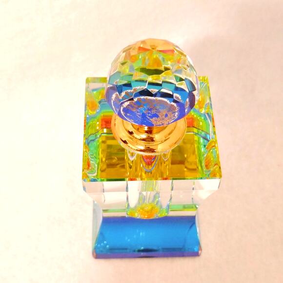 Rainbow Clear Prism Crystal Faceted Perfume Fragrance Oil ArtGlass BottleStopper - Picture 5 of 10